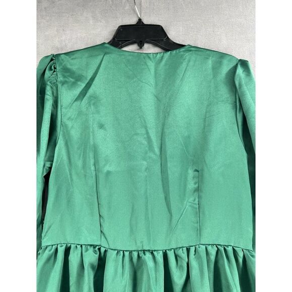 Anthropologie Nikasha Embroidered Satin Dress Size Medium V-neck - Picture 7 of 11